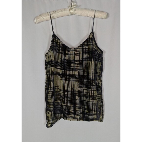 Topshop Tank 4 Women's Black Gold Velvet Trim Spaghetti Straps Vneck Going Out - Picture 1 of 5